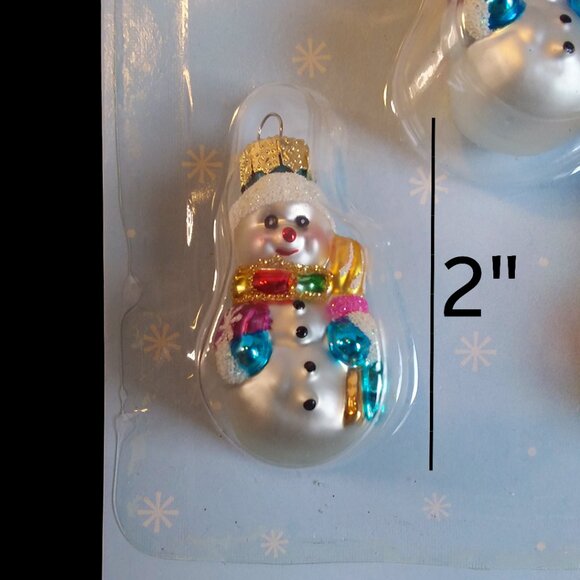 Miniature Snowman Christmas Ornaments Glass Jewel Colors Glitter Set of 5 NIP - Picture 4 of 7